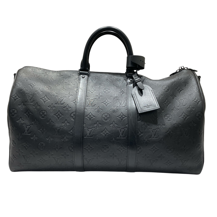 LOUIS VUITTON 路易威登 M44810 KEEPALL BANDAEL 50  旅行袋 老花壓紋皮革 黑色