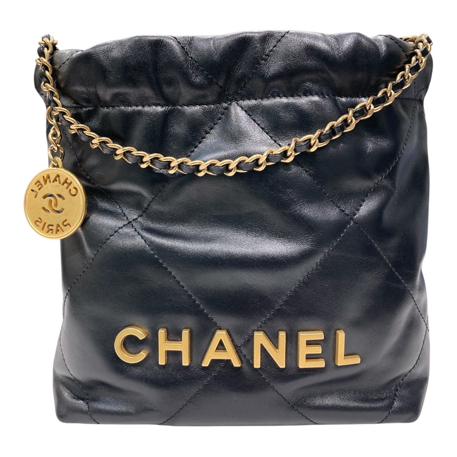 CHANEL 香奈兒 Mini 22 Bag 羊皮 黑色 金釦