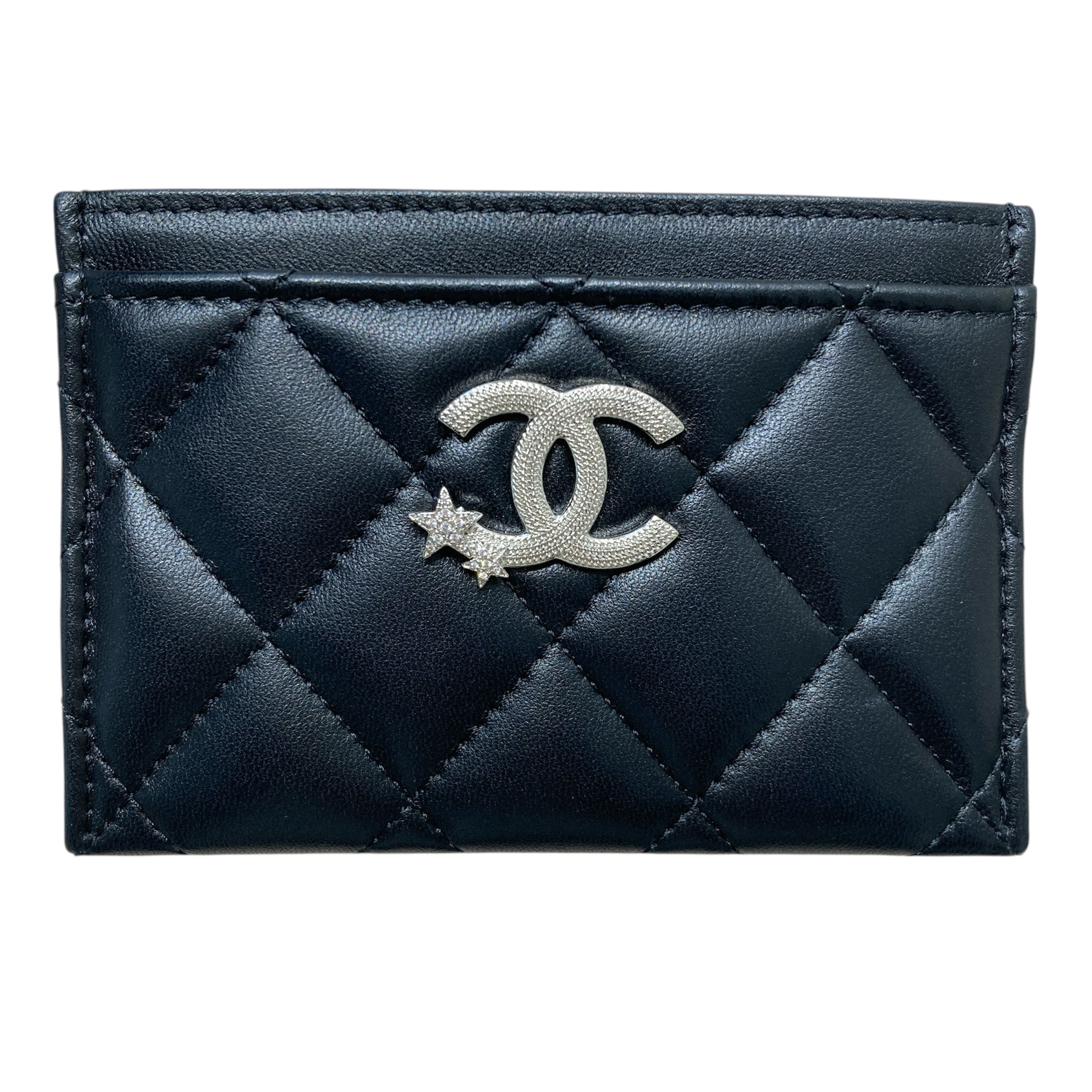 CHANEL 香奈兒 星星雙C LOGO 菱格紋 羊皮 卡夾 黑色