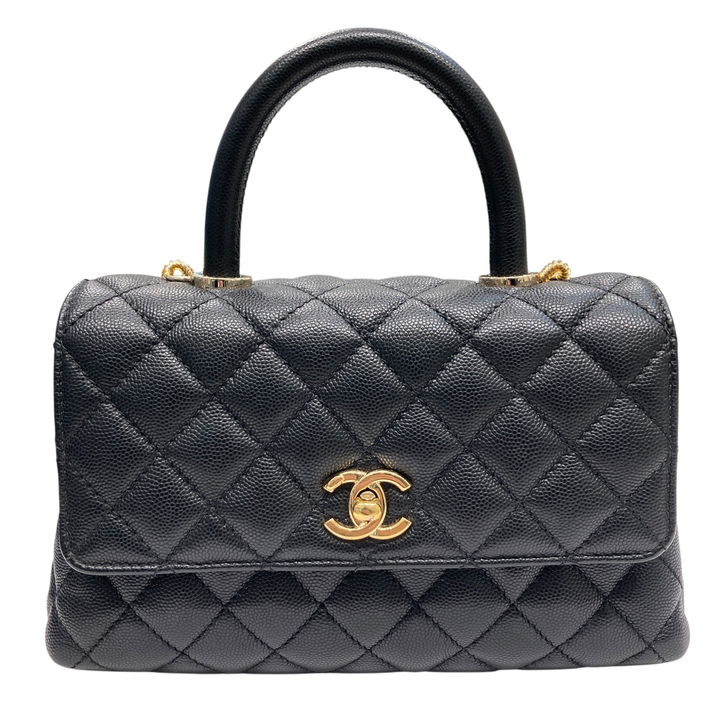 CHANEL 香奈兒 COCO HANDLE 肩背包 黑色 荔枝牛皮 金釦