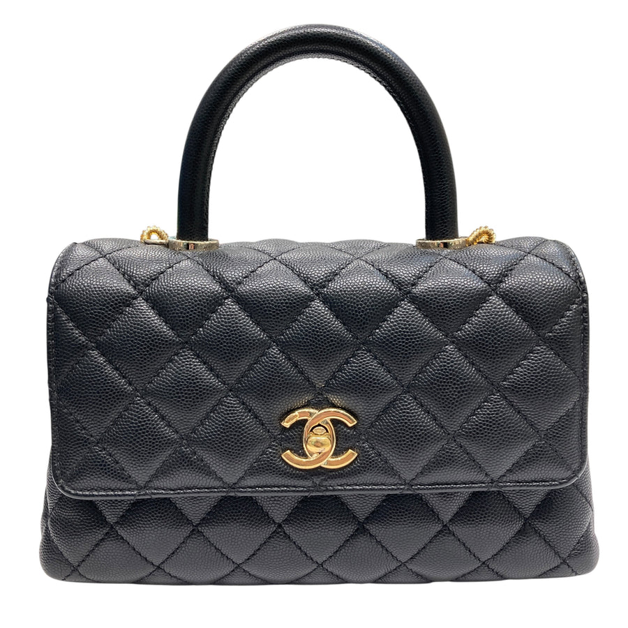 CHANEL 香奈兒 COCO HANDLE 肩背包 黑色 荔枝牛皮 金釦