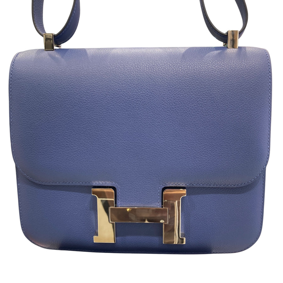 HERMES 愛馬仕 CONSTANCE 24  藍色 皮革 銀釦