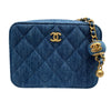CHANEL 香奈兒 側背包 AP2463 牛仔金球相機包  藍色 金釦