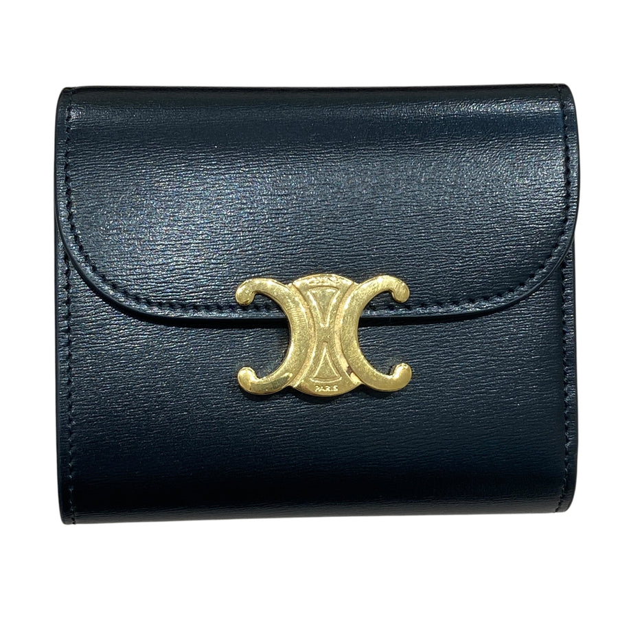 CELINE 思琳 Small Flap Wallet Triomphe 三折短夾 光滑小牛皮 金色凱旋門