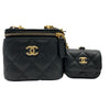 CHANEL 香奈兒 雙鏈子母化妝箱 AP3375 荔枝牛皮 黑色 金釦