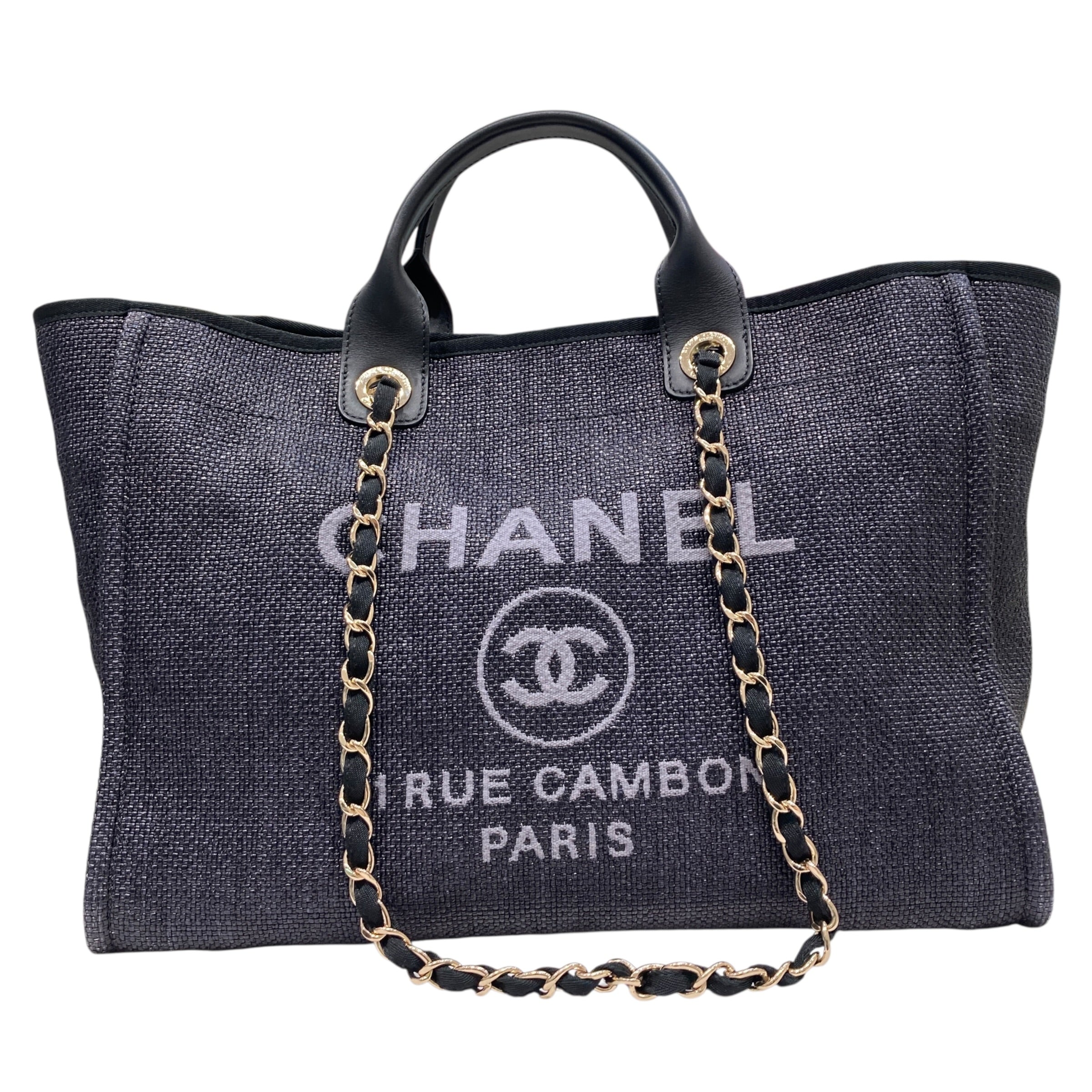 CHANEL 香奈兒 Deauville MM  沙灘包 深藍 帆布 金釦