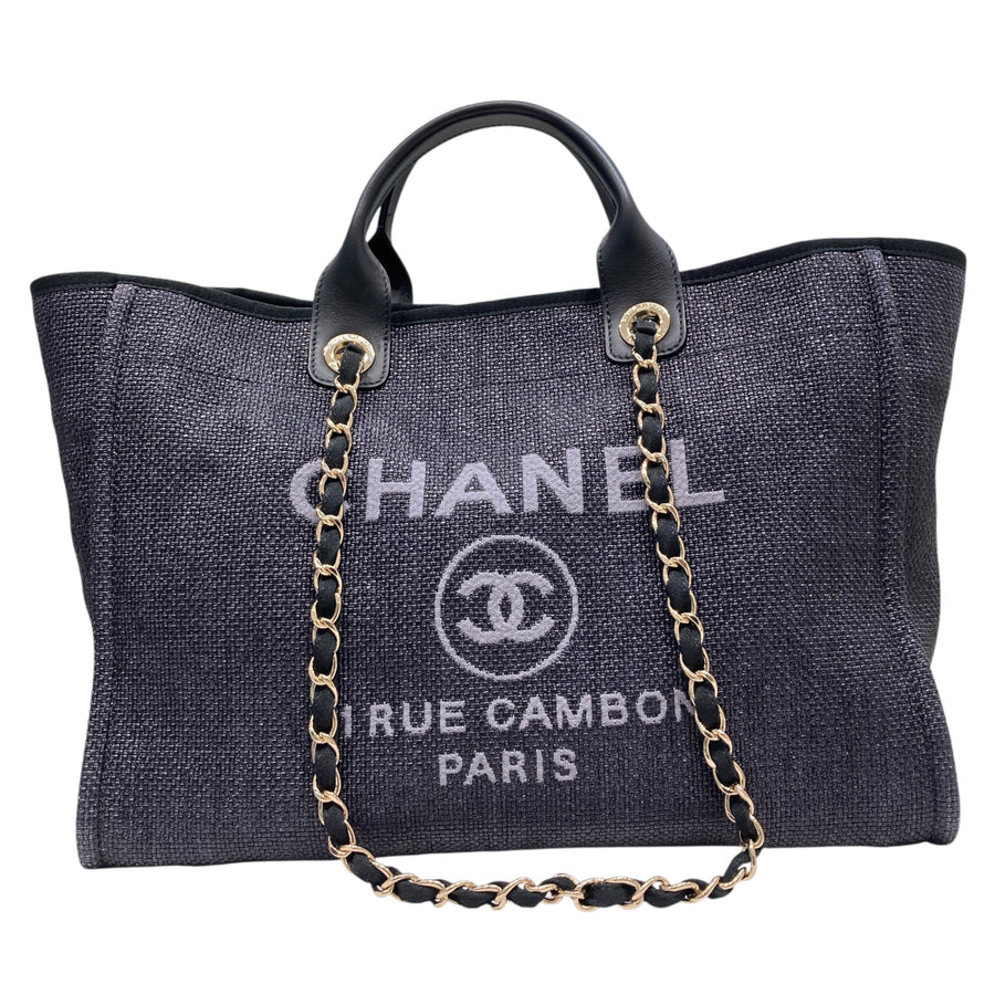 CHANEL 香奈兒 Deauville MM  沙灘包 深藍 帆布 金釦
