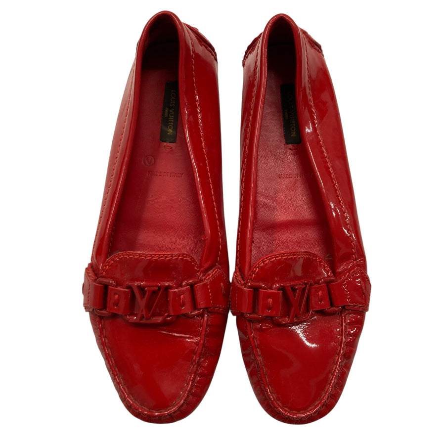 LOUIS VUITTON 路易威登 OXFORD FLAT 平底樂福鞋 漆皮 紅色 SIZE 38