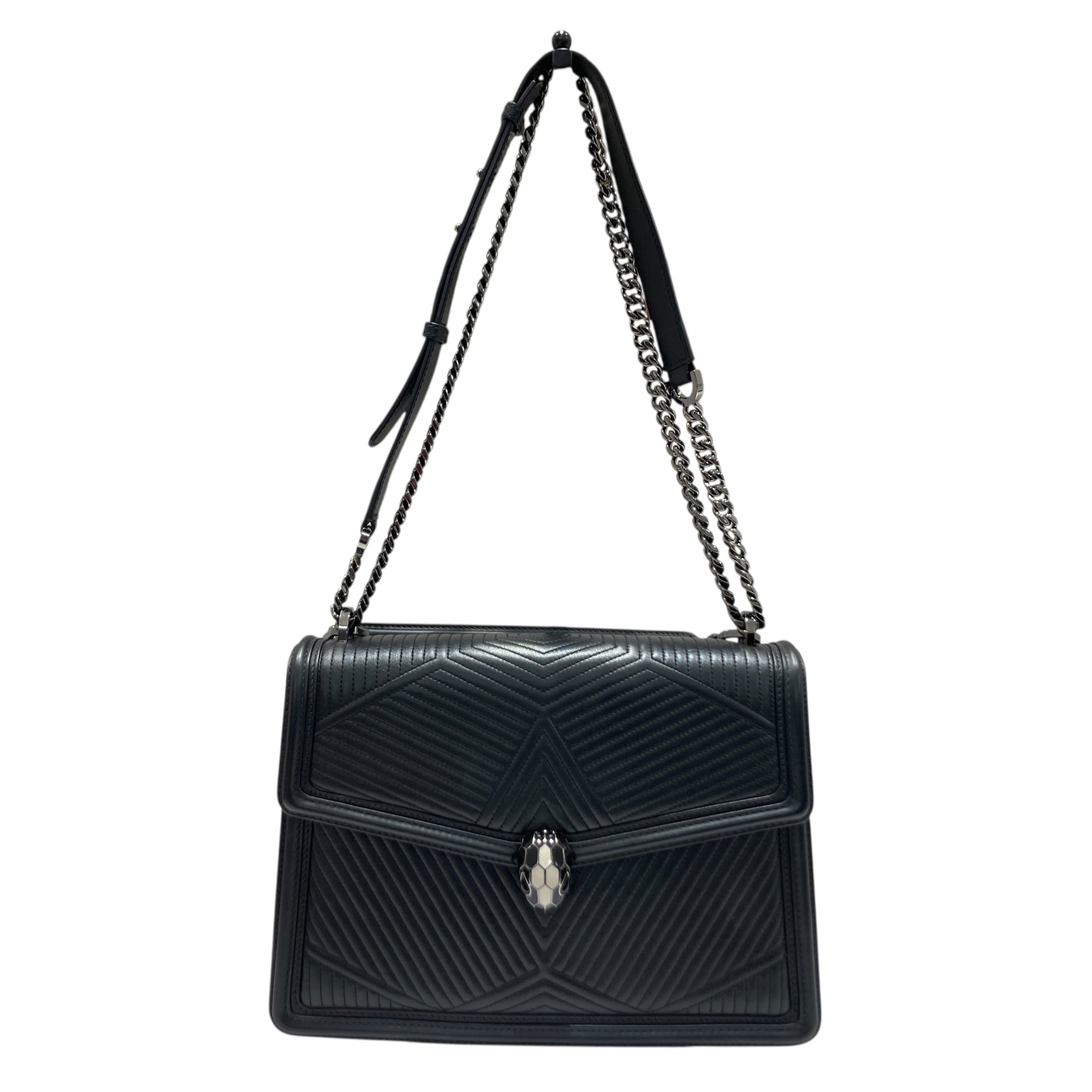 BVLGARI 寶格麗 SERPENTI FOREVER BAG 黑色蛇頭包 側背包 皮革 黑色 銀釦