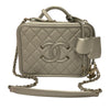 CHANEL 香奈兒 CC FILIGREE VANITY CASE 化妝包 側背包 牛皮 荔枝皮 灰銀色 銀釦
