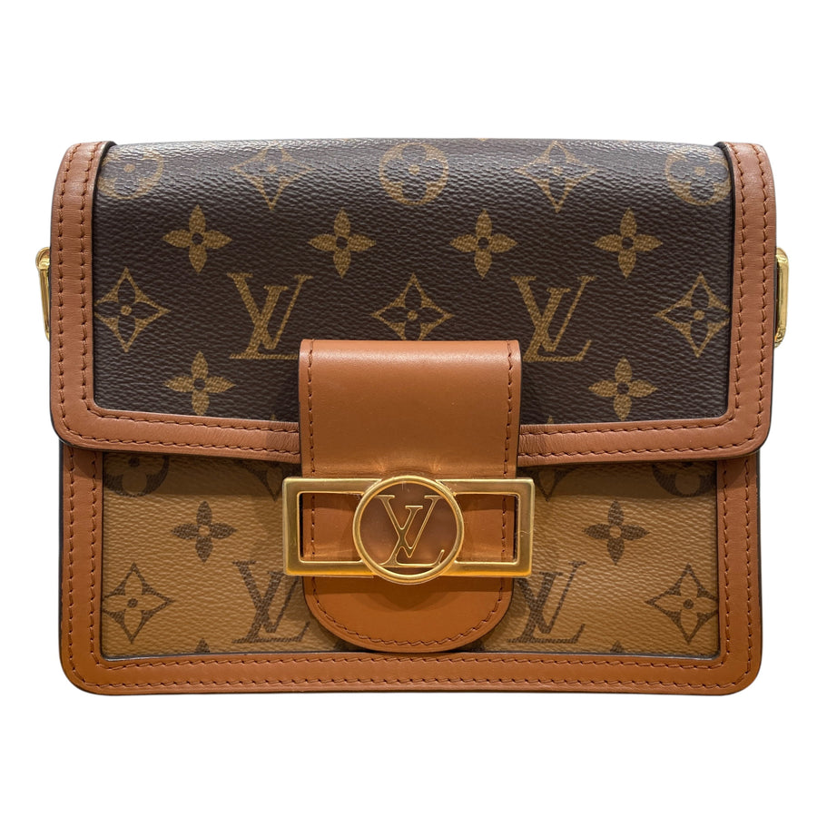 LOUIS VUITTON 路易威登 M45959 MINI DAUPHINE 達芙妮肩背包 PVC帆布 老花 棕色 金釦
