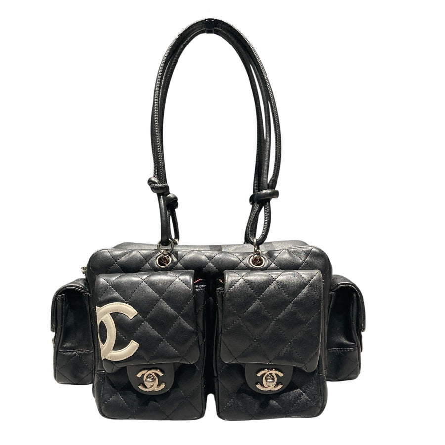 CHANEL 香奈兒 CAMBON REPORTER 黑色 皮革 銀釦