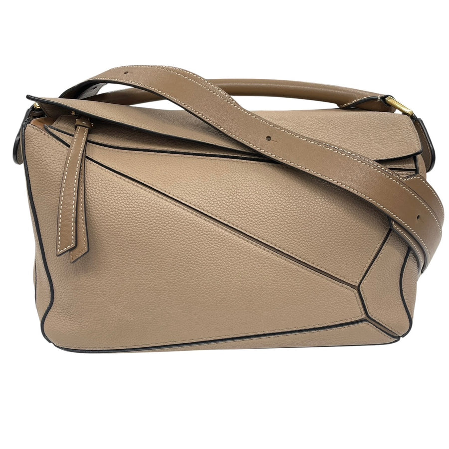 LOEWE 羅威 PUZZLE MEDIUM 中號拼圖包 皮革 沙色 金釦