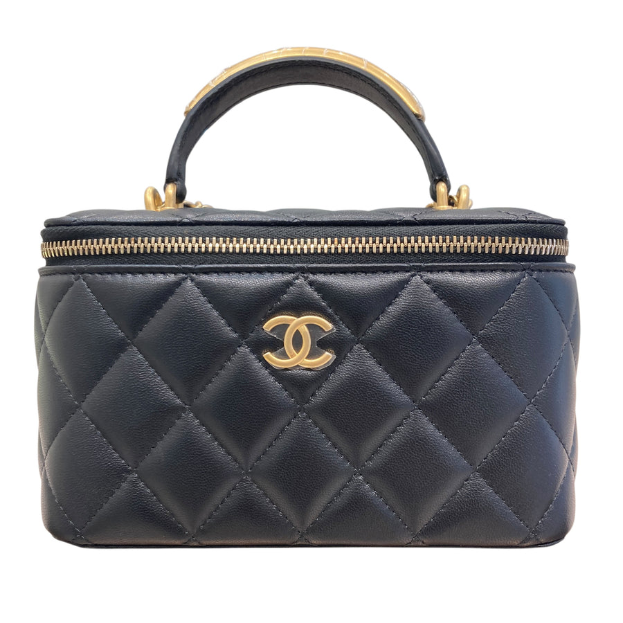 CHANEL 香奈兒 VANITY CASE 黑色 皮革 金釦