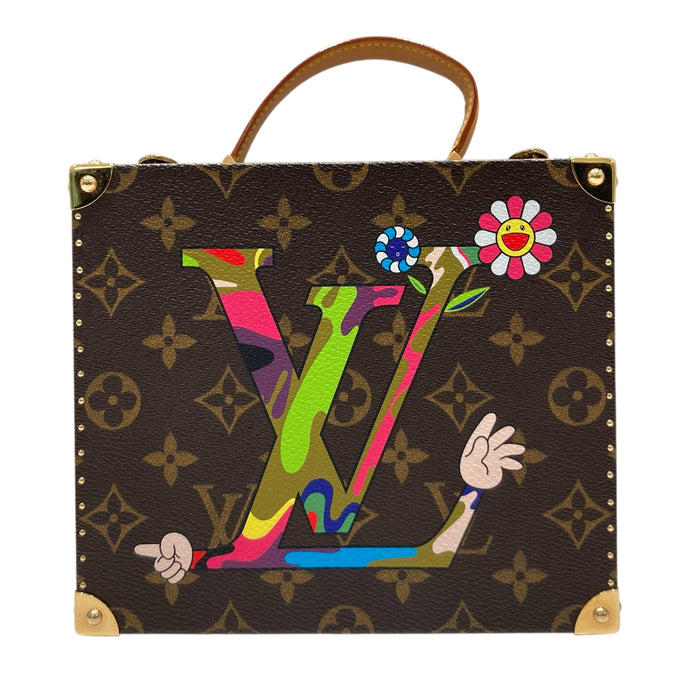 LOUIS VUITTON 路易威登 M92477 TAKASHI MURAKAMI 棕色經典老花 PVC 村上隆合作款 珠寶盒 化妝包 手提包
