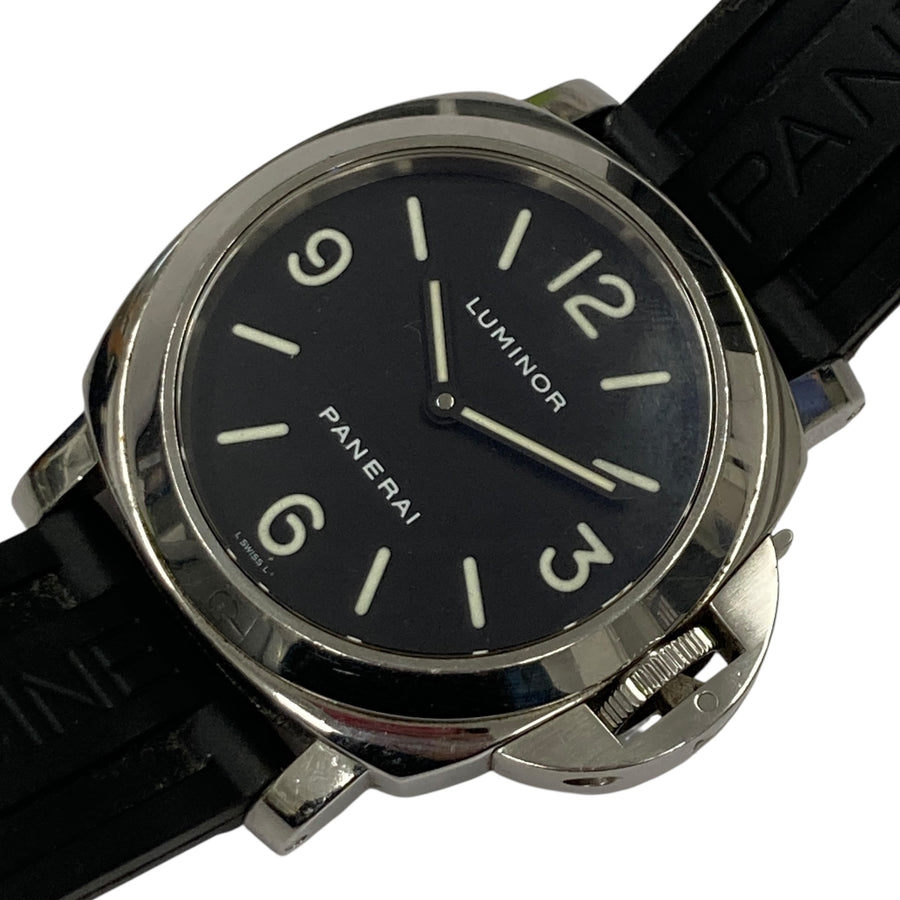 PANERAI 沛納海 LUMINOR BASE 44mm 手動上鍊機械腕錶 PAM00112 不鏽鋼 黑色/銀色