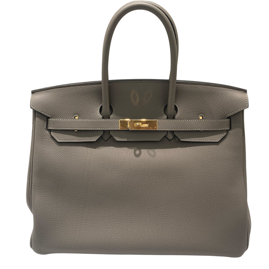 HERMES 愛馬仕 BIRKIN35 大象灰, 皮革 金釦
