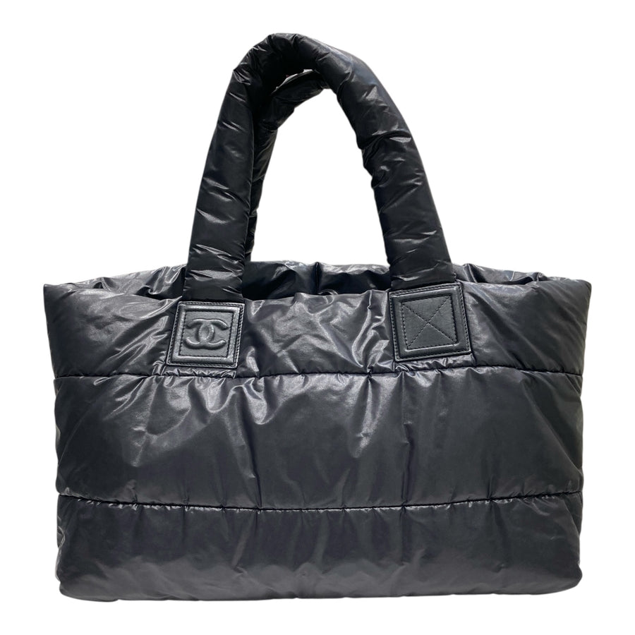 CHANEL 香奈兒  COCO COCOON REVERSIBLE TOTE MM A48611 尼龍托特包 黑色 銀釦