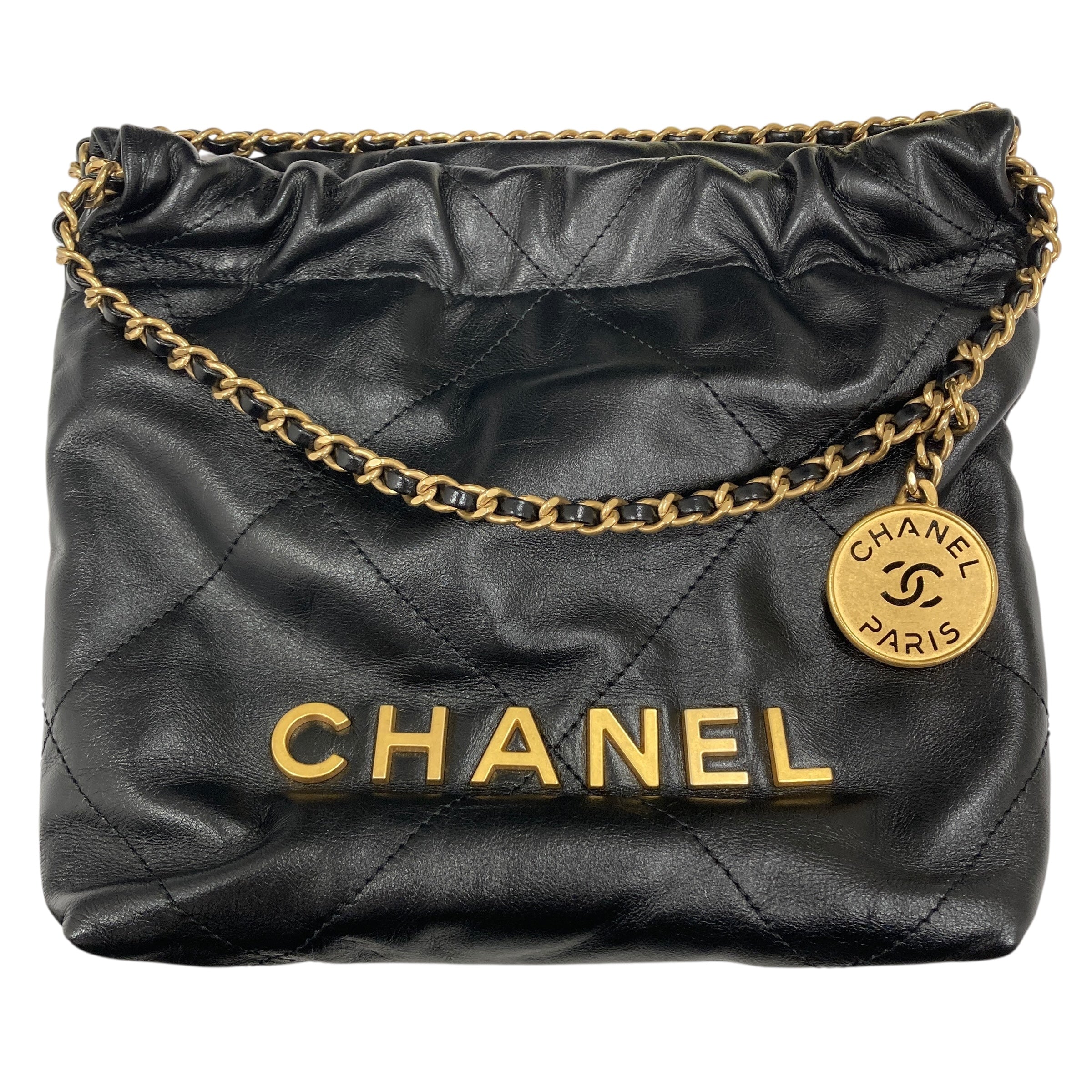 CHANEL 香奈兒 CHANEL22 Mini 小牛皮 斜背包 黑色 金釦