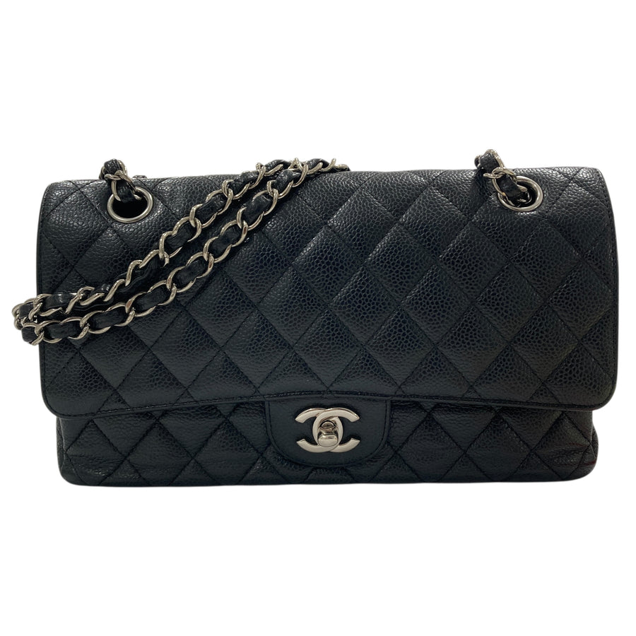 CHANEL 香奈兒 COCO CF25 Medium 荔枝牛皮 肩背包 黑色 銀釦