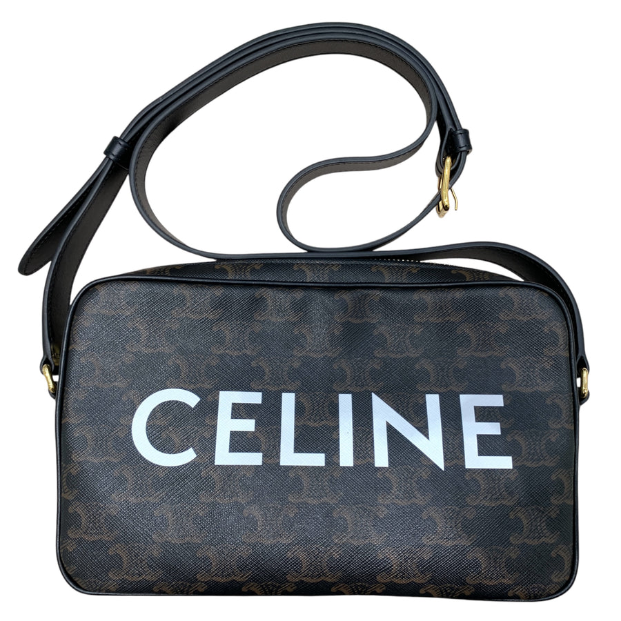 CELINE 思琳 194502 TRIOMPHE 凱旋門 PVC帆布 LOGO 中型斜背包 棕色