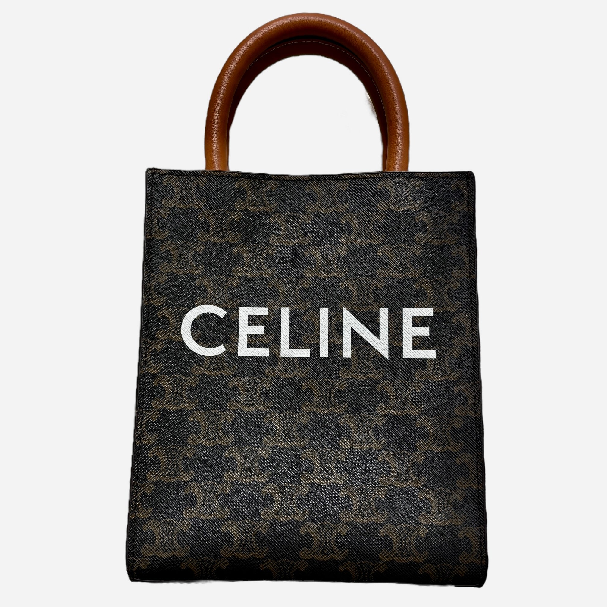 CELINE 賽琳 MINI VERTICAL CABAS 迷你托特包 帆布 老花 棕色