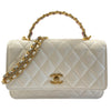 CHANEL 香奈兒 CF HANDLE 19CM 皮革 肩背包 多彩手把 白色