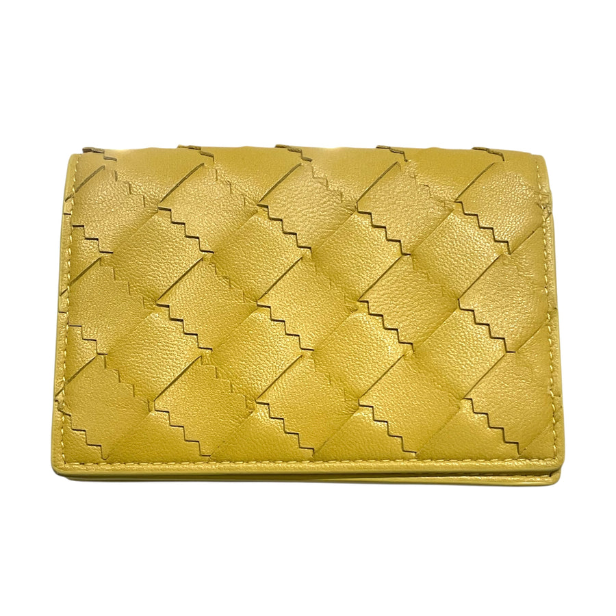 BOTTEGA VENETA 寶緹嘉 編織短夾 皮革 芥末黃