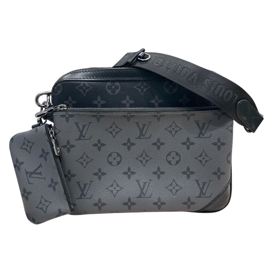 LOUIS VUITTON 路易威登 M69443 MONOGRAM ECLIPSE TRIO MESSENGER 老花三合一斜背郵差包 帆布 黑色 銀釦