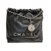 CHANEL 香奈兒 22 MINI 流浪側背包 亮面小牛皮 黑色 銀釦