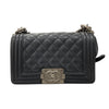 CHANEL 香奈兒 THE BOY BAG MINI 黑色 荔枝皮 魚子醬皮 銀釦
