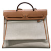 HERMES 愛馬仕 HERBAG MM  肩背包 素面 帆布 棕色 銀釦