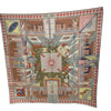 HERMES 愛馬仕 90*90cm 粉紅色建築物圖案絲巾