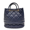 CHANEL 香奈兒 AS0894 CC Logo 菱格紋抽繩束口水桶包  深藍色 皮革 金釦