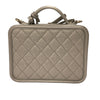 CHANEL 香奈兒 CC FILIGREE VANITY CASE 化妝包 側背包 牛皮 荔枝皮 灰銀色 銀釦