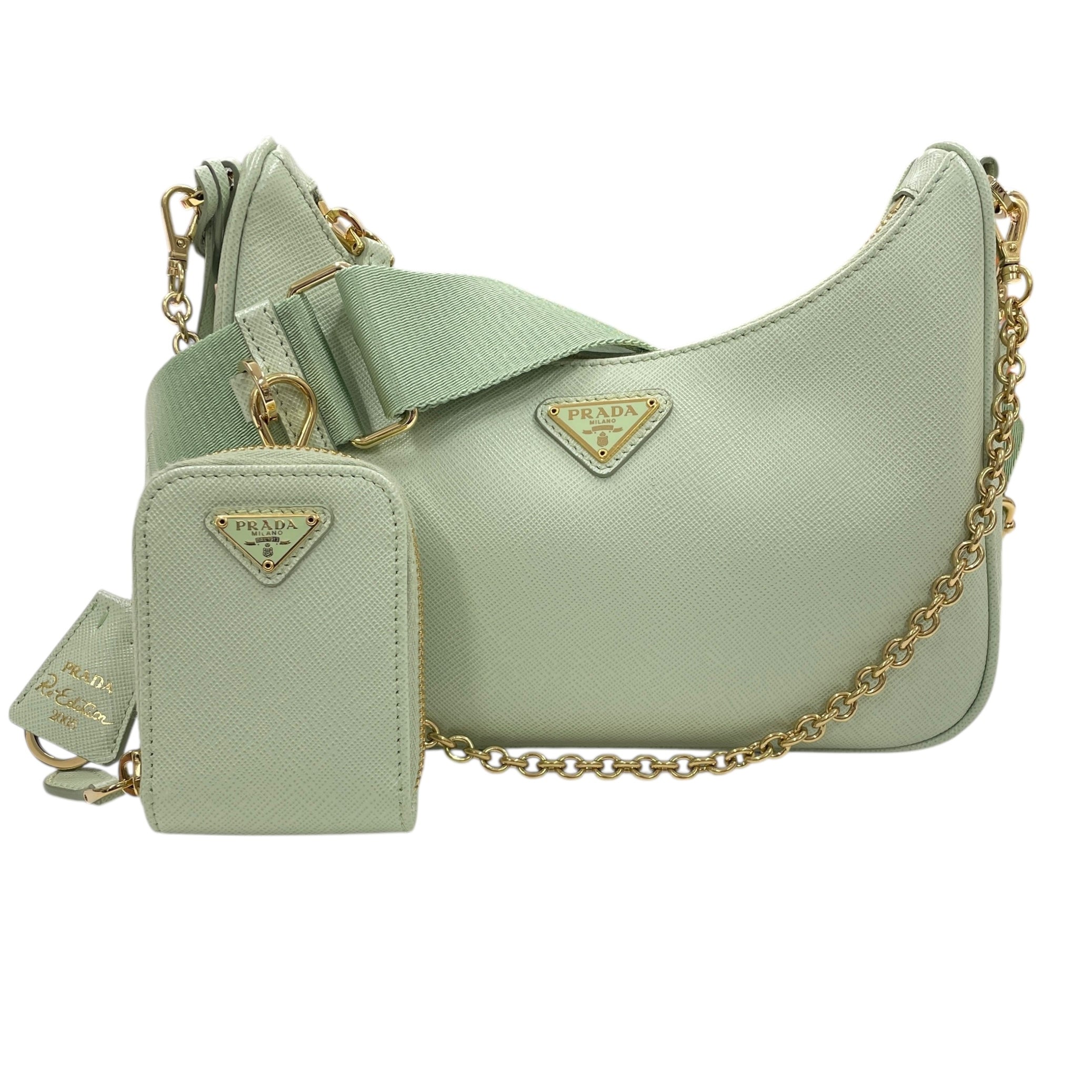 PRADA 普拉達 Re-Edition 2005 二合一腋下包 皮革 薄荷綠 金釦