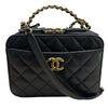CHANEL 香奈兒 HANDLE 化妝箱包 荔枝皮 黑色 金釦