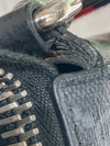 GUCCI 古馳 Supreme 斜背信差包 拼接牛皮織帶 帆布  黑灰 銀釦