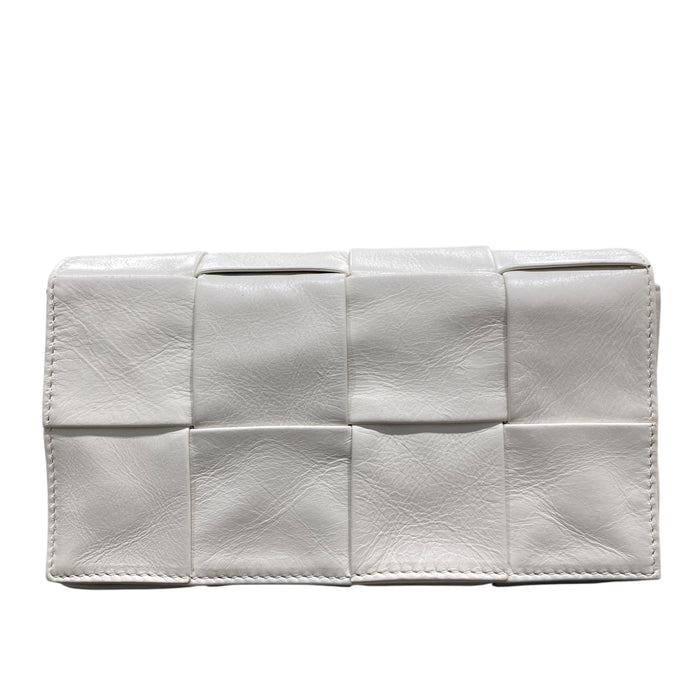 BOTTEGA VENETA 葆蝶家 粗編織卡帶腰包 Cassette 白色 羊皮 銀釦