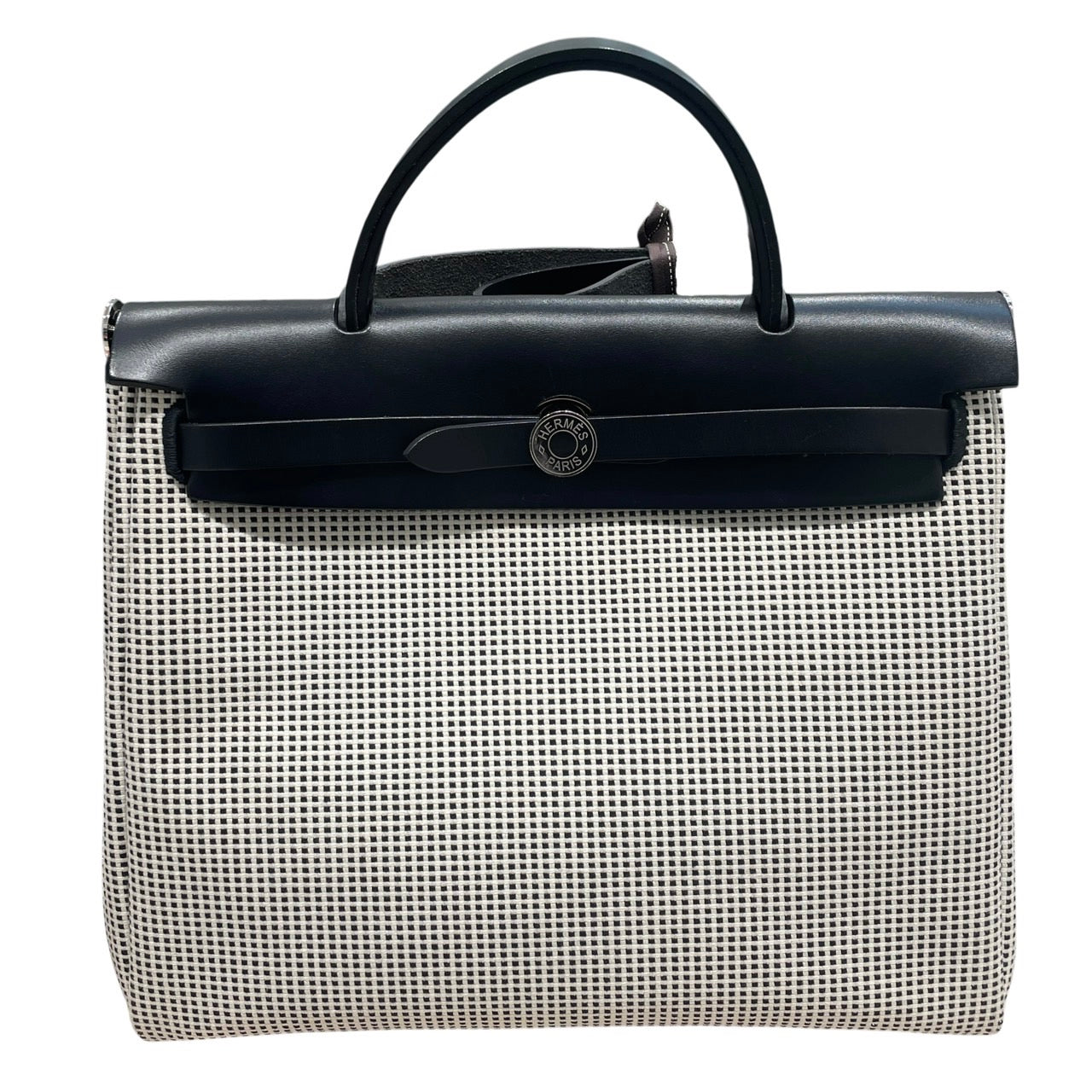 HERMES 愛馬仕 HERBAG 30 側背包 帆布×皮革 黑色 銀釦