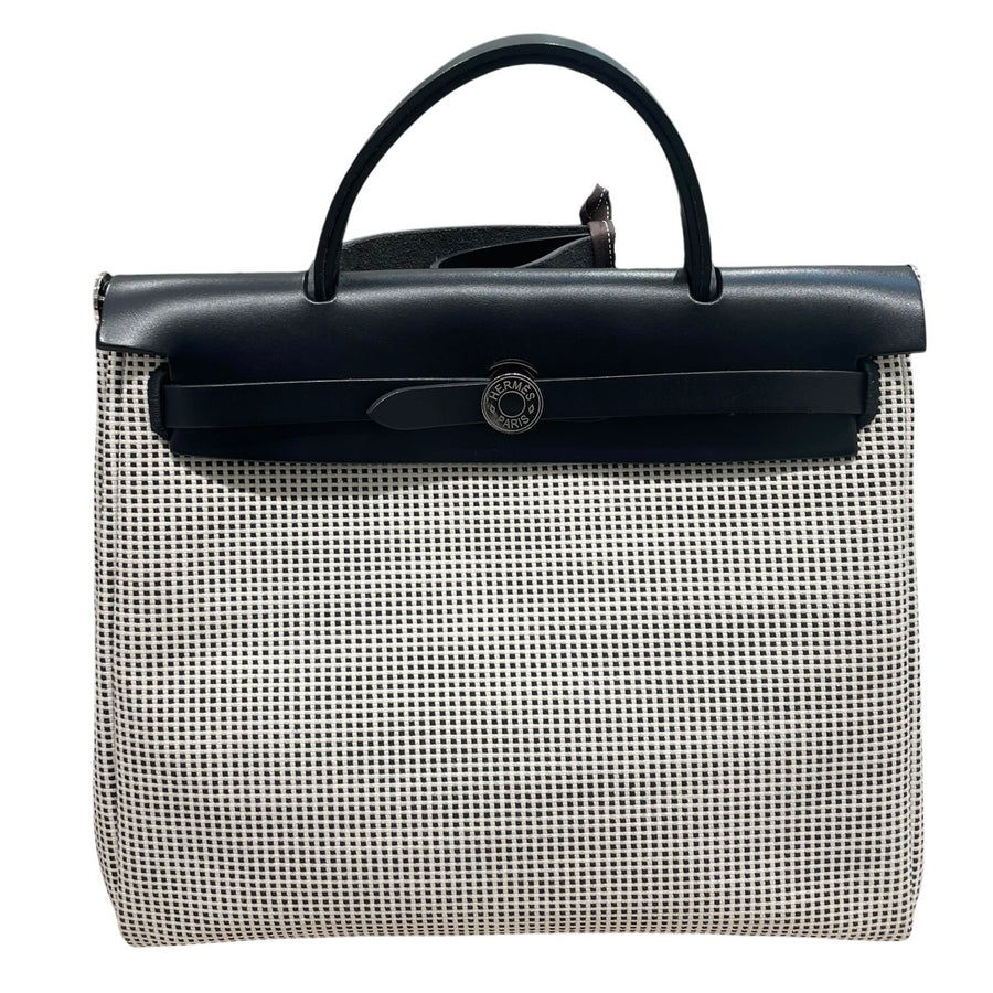 HERMES 愛馬仕 HERBAG 30 側背包 帆布×皮革 黑色 銀釦