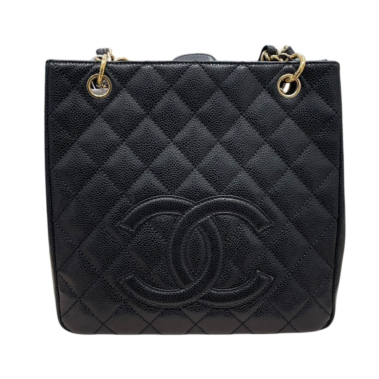 CHANEL 香奈兒 COCO 鍊條托特包 荔枝牛皮 黑色 金釦