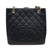 CHANEL 香奈兒 COCO 鍊條托特包 荔枝牛皮 黑色 金釦