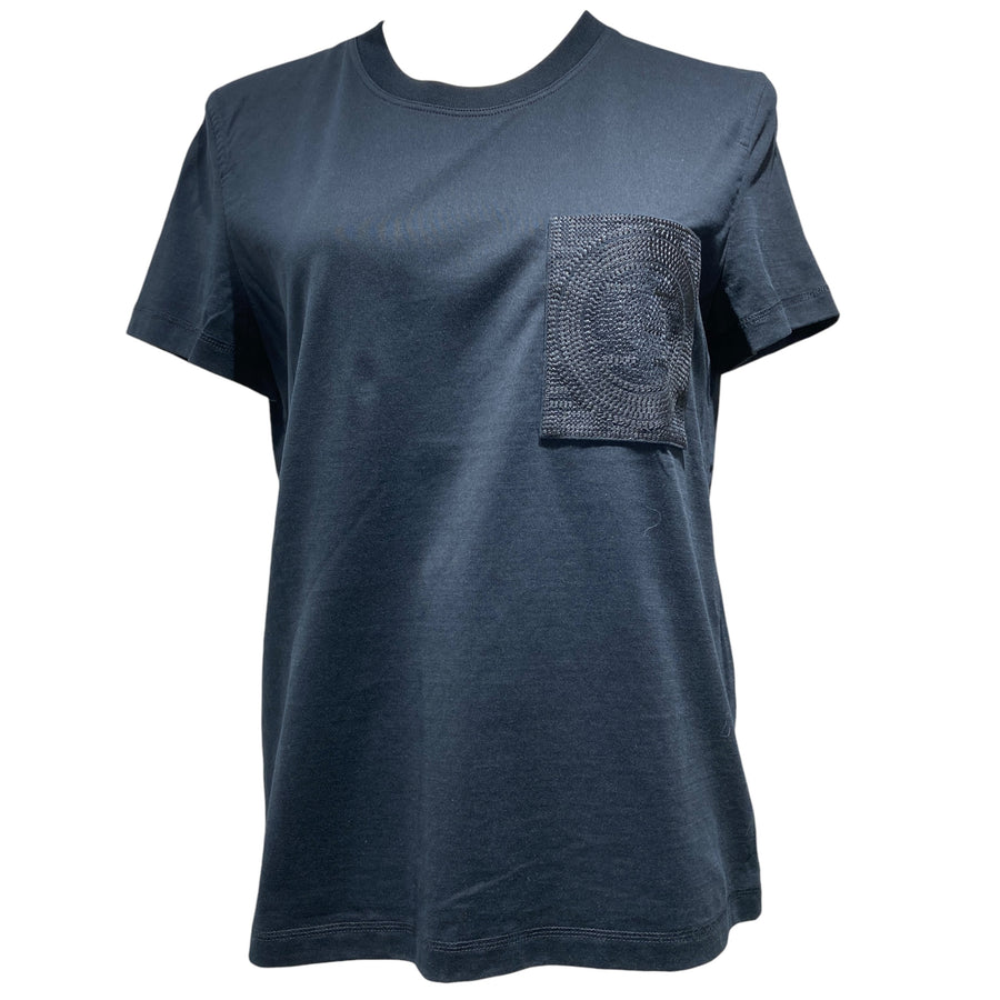 HERMES 愛馬仕 馬賽克刺繡口袋短袖 T 恤 H4H4615DA02 黑色 棉 #38