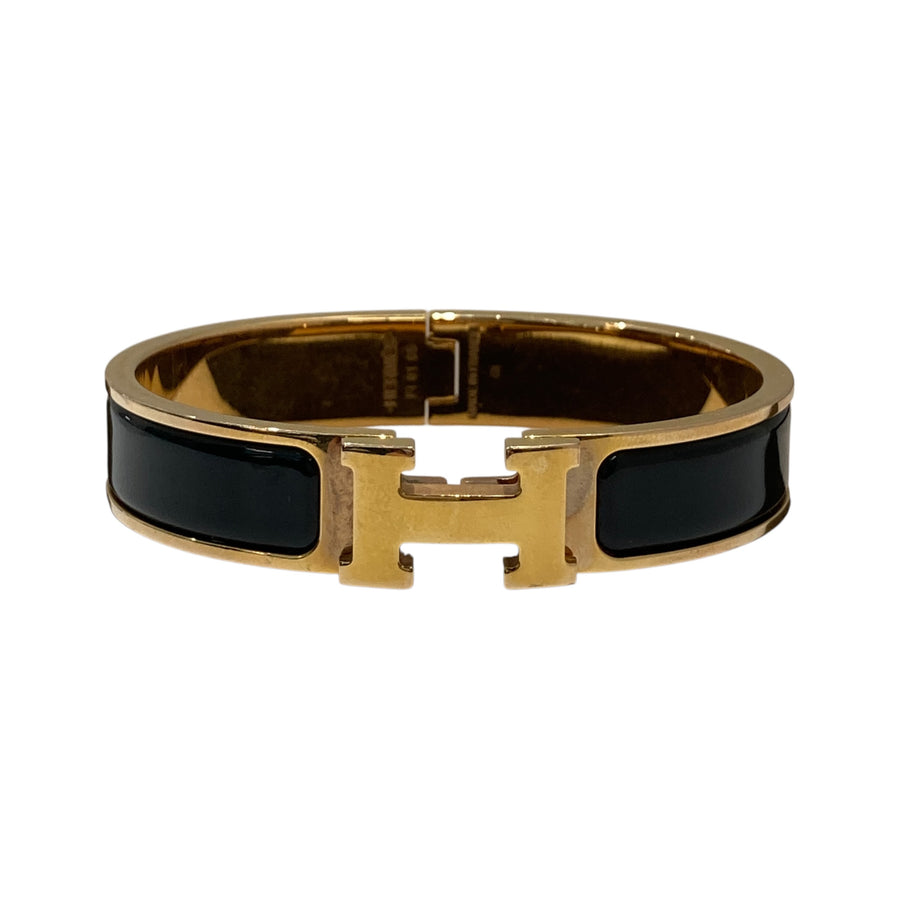HERMES 愛馬仕 H700001F 01 CLIC H BRACELET 鍍金手鐲 琺瑯 黑金