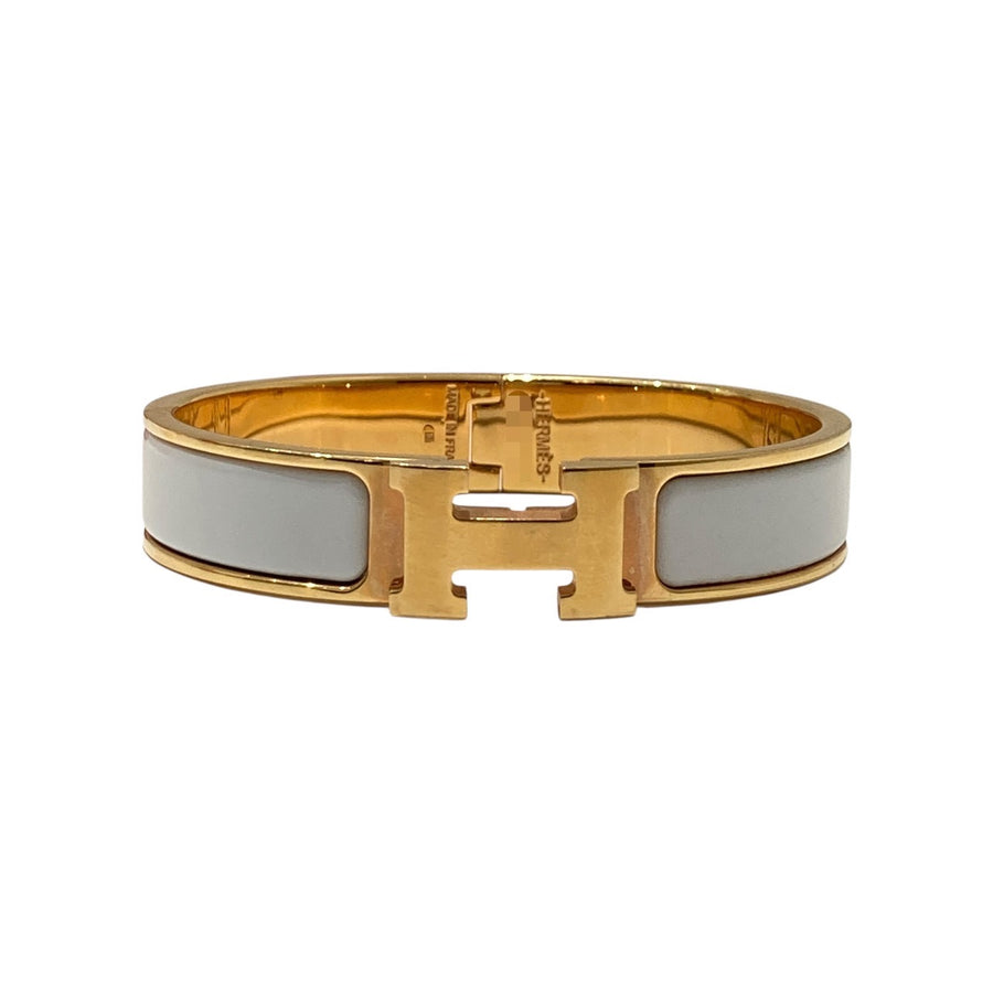 HERMES 愛馬仕 H700001F 31PM CLIC H BRACELET 鍍金手鐲 琺瑯 白/金色