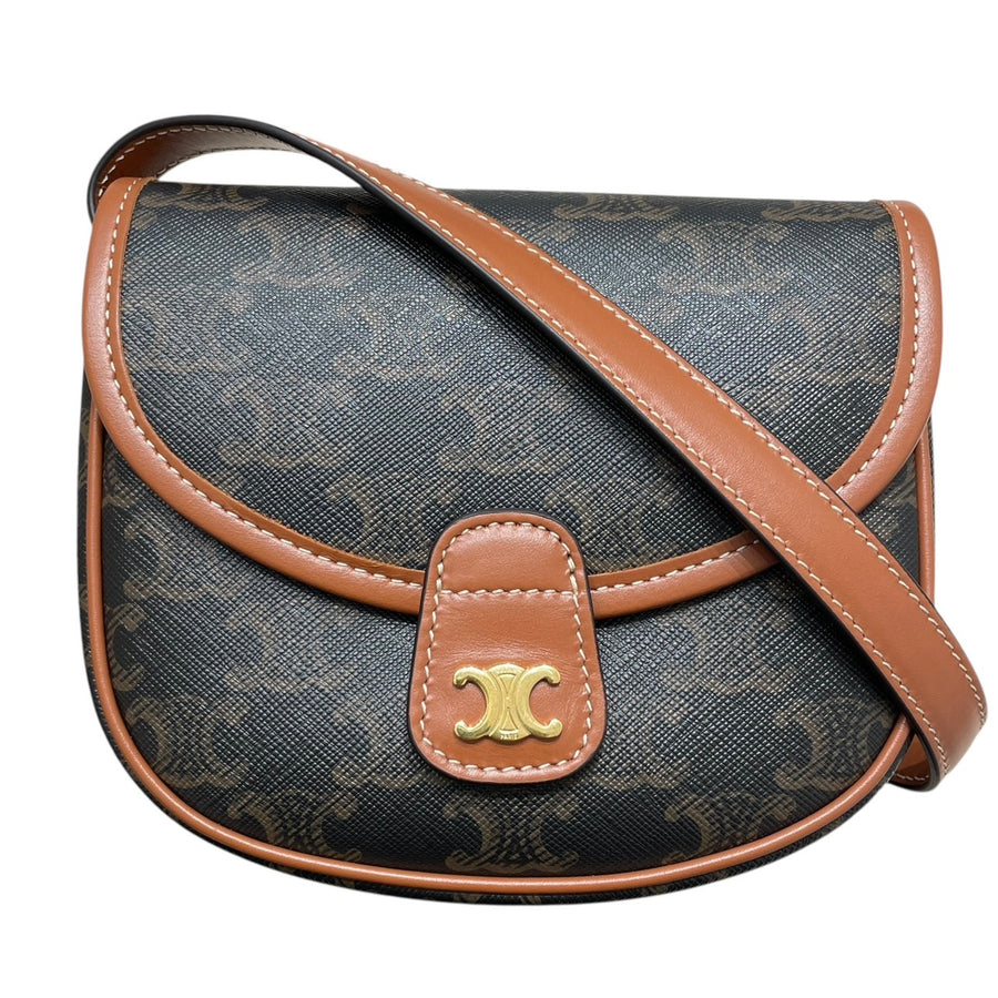 CELINE 思琳 凱旋門迷你肩背包 PVC帆布 老花 棕色 金釦