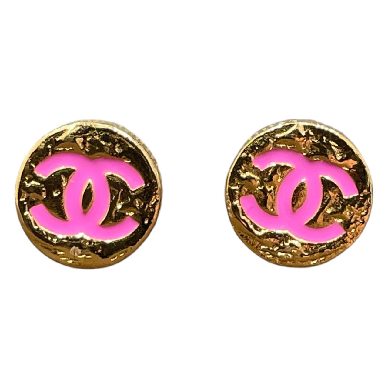 CHANEL 香奈兒 粉色LOGO針式耳環 合金 粉色 金釦