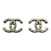 CHANEL 香奈兒 雙C格紋造型針式耳環 合金 淡金色