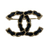 CHANEL 香奈兒 CC LOGO 經典雙C 黑色皮革穿鍊 金色胸針
